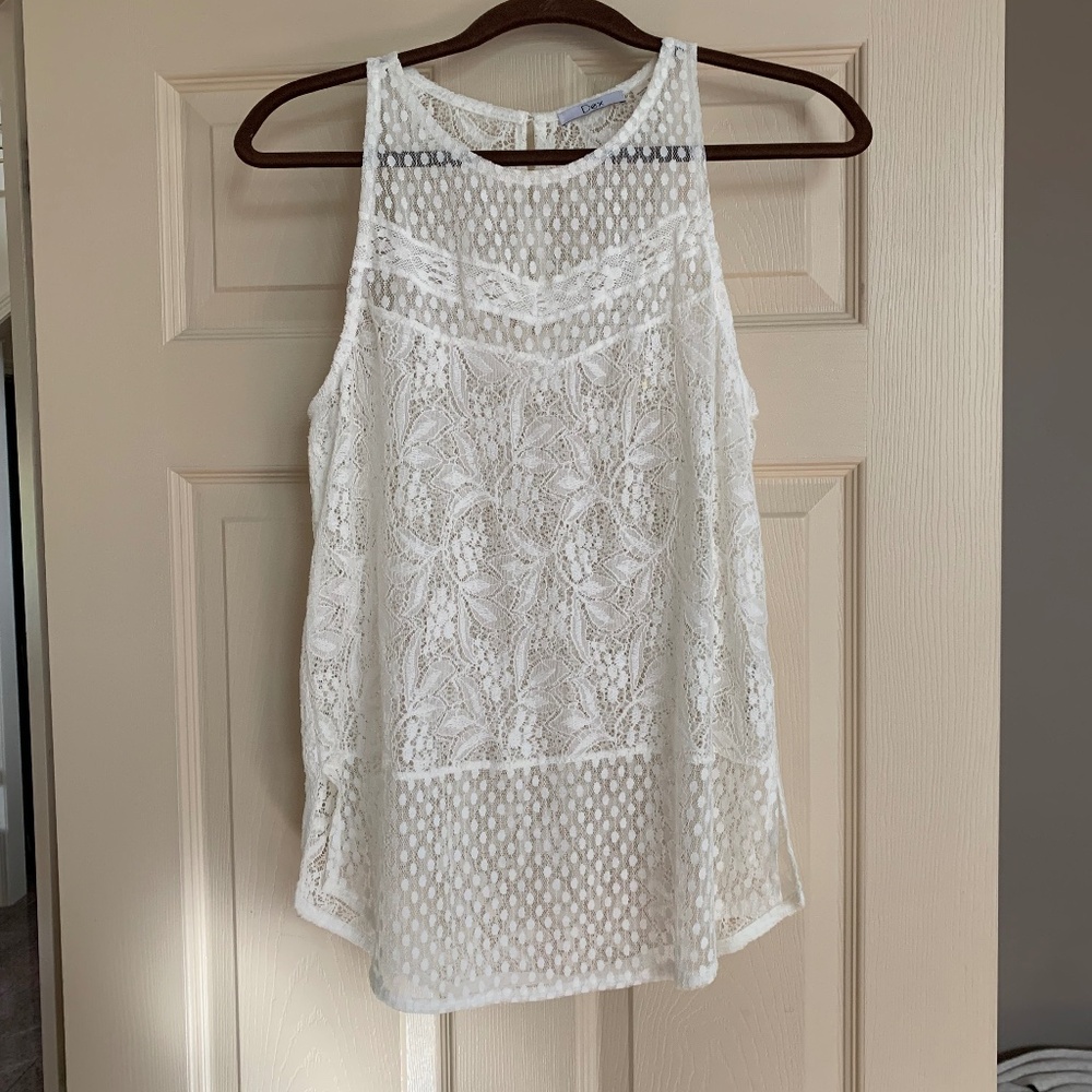 Dex Ivory Patterned Sheer Tank Top sz M
